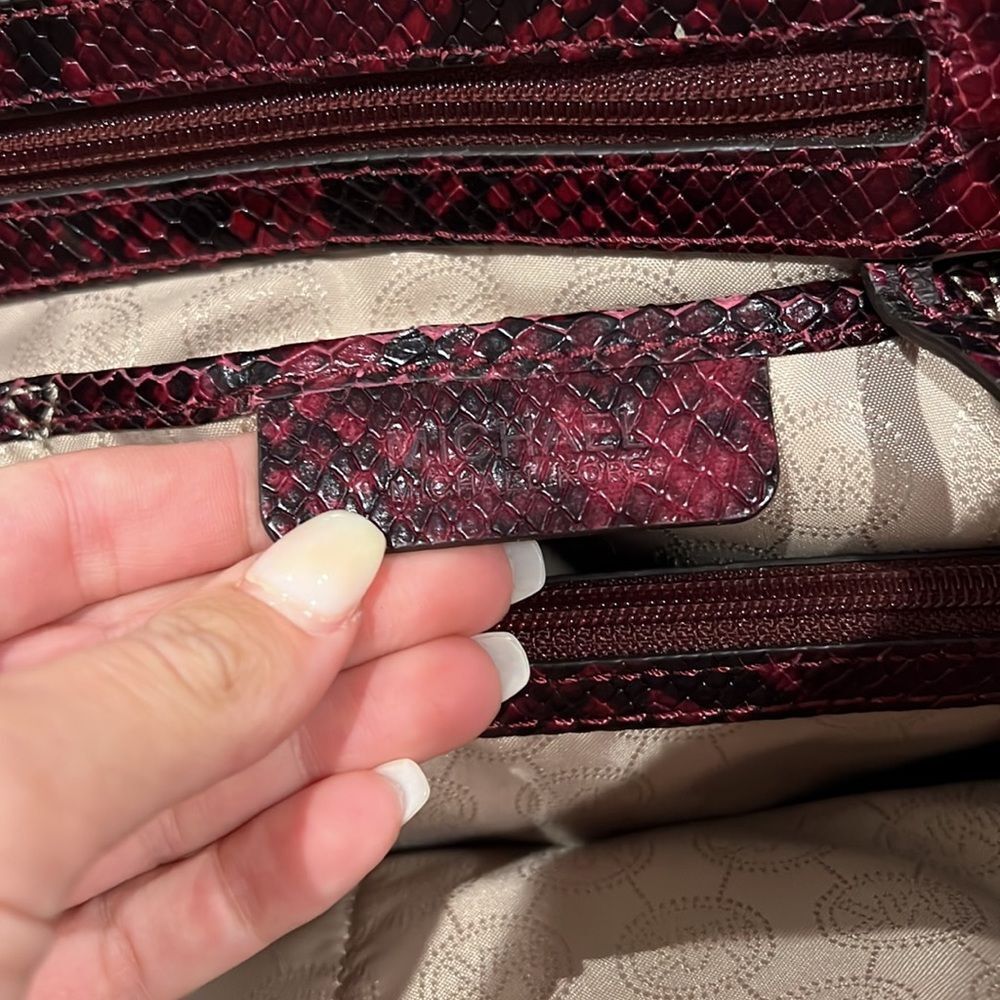 MICHAEL Michael Kors Riley Python-Embossed Satchel Bag in Merlot - Picture 15 of 16